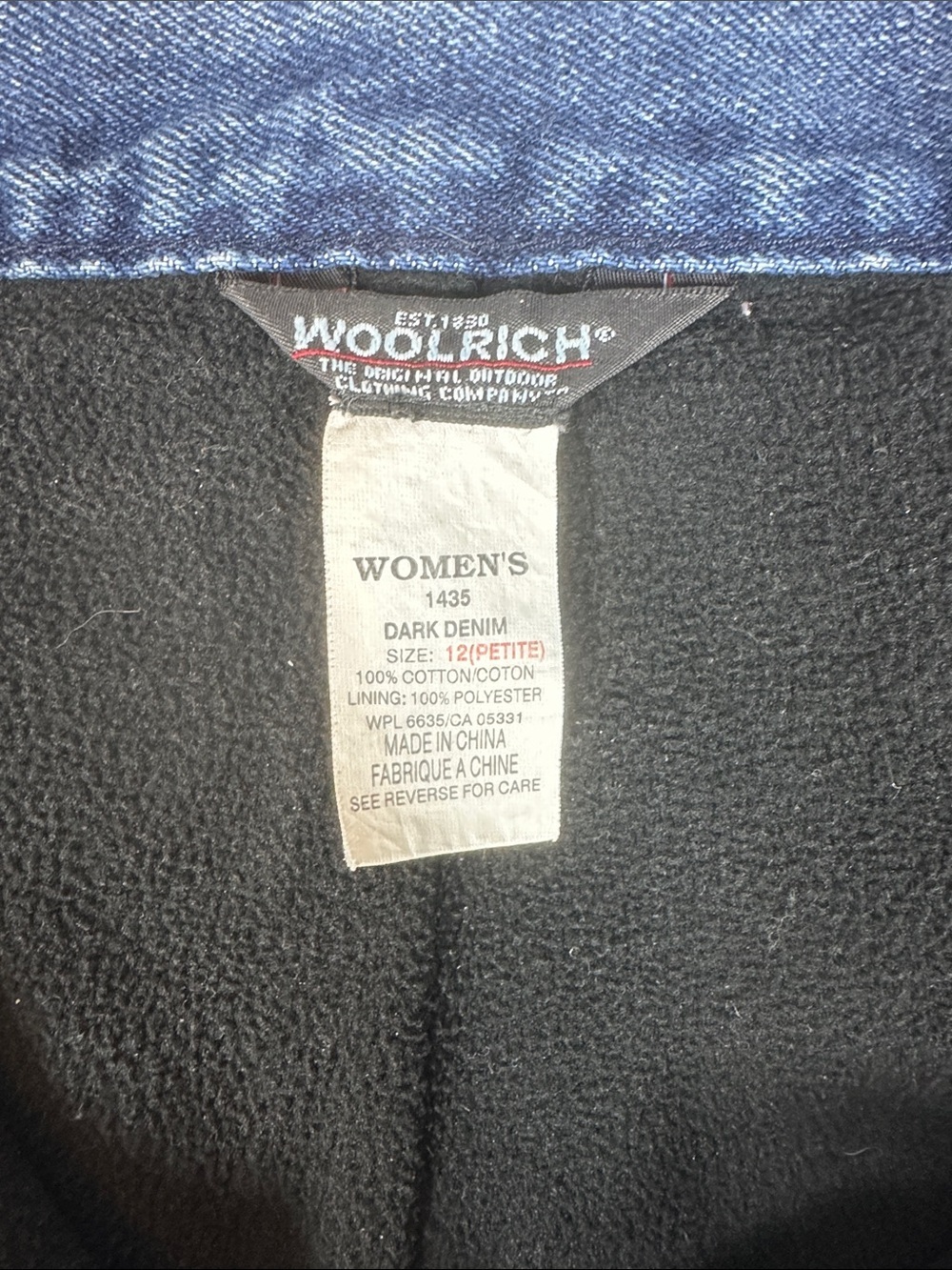 VTG Woolrich Fleece Lined High Rise 1435 Dark Denim Jeans Women’s Size 12 Petite - Picture 3 of 7